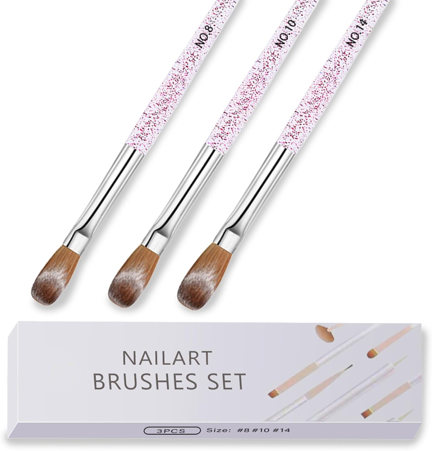 Tzylomirx 3 Pcs Professional Acrylic Nail Brush Set - Nails Tools for Acrylic Powder Application, 3D Carving & Nail Art Extension Essential Nails Tech Supplies for Home Manicure (8/10/14) image number 3