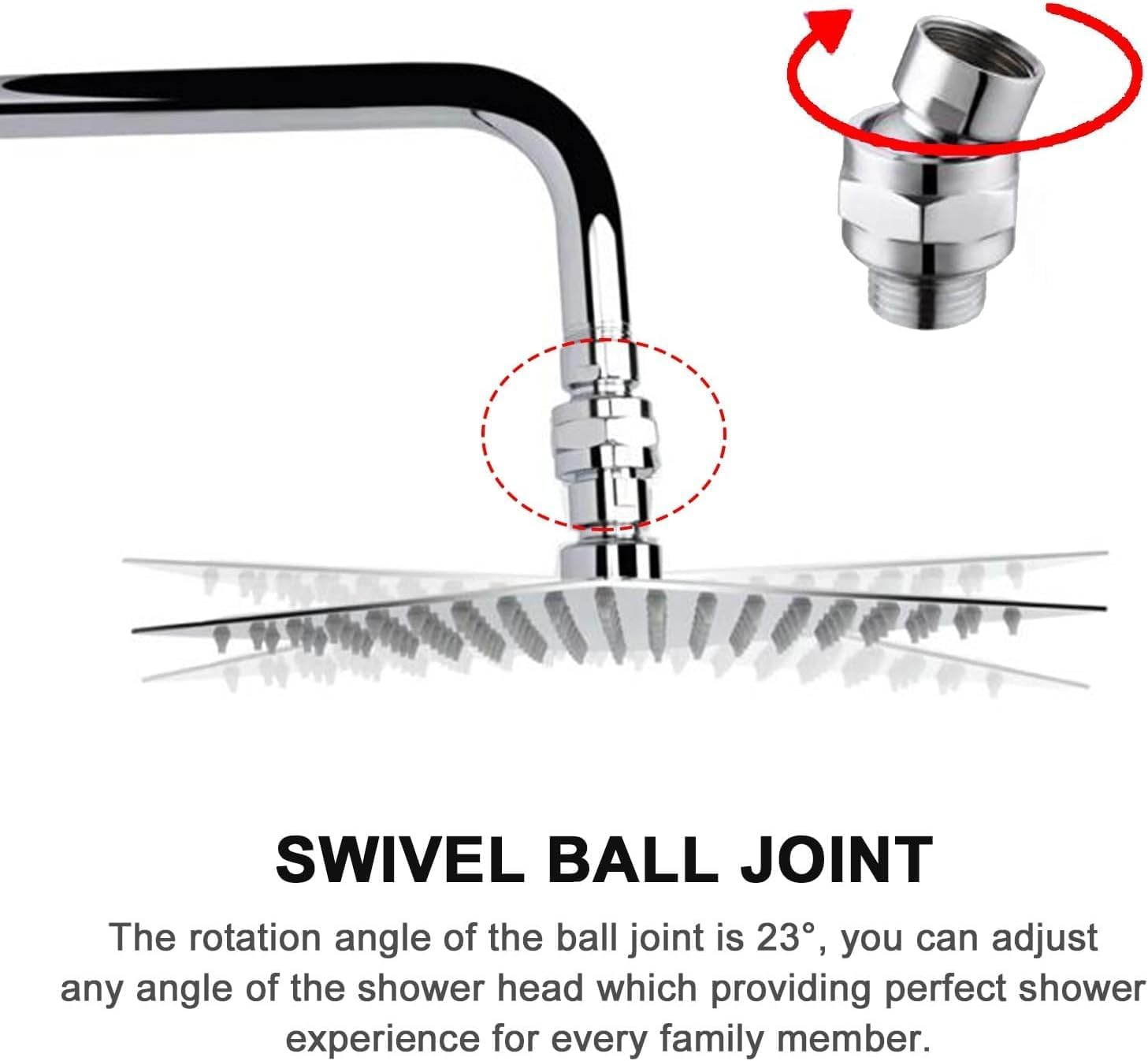 Bestgle Shower Connector G1/2 Top Shower Swivel Ball Joint Adapter Adjustable Copper Shower Head Holder Universal Shower Arm Extension Component, Silver image number 5