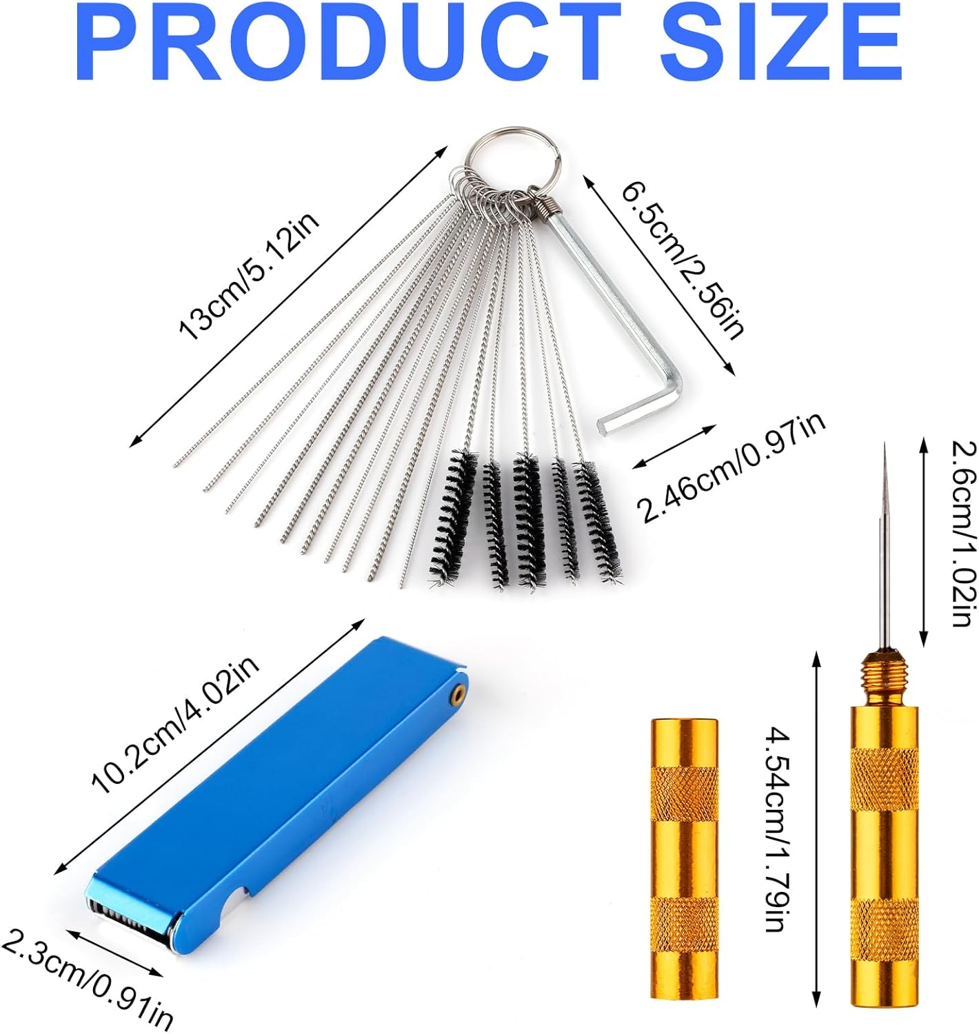 Gosknor Carburetor Cleaning Kit, Carb Cleaning Kit Carburetor Cleaner Torch Tip Cleaner Set with 10 Nylon Carb Cleaning Brushes, 20 Cleaning Needles, 2 Hex Wrenches and 2 Sharp Picks image number 3