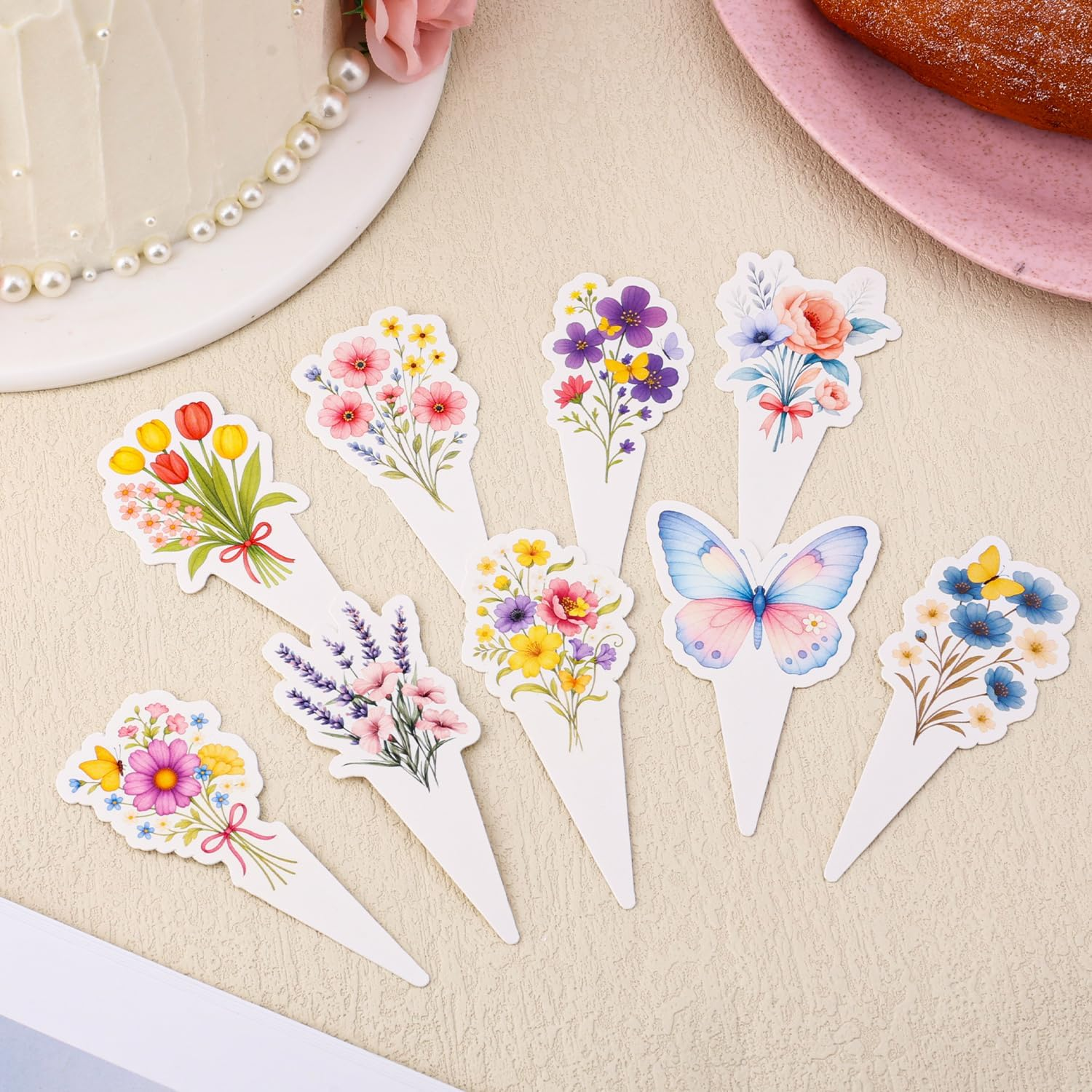 45Pcs Wildflower Cupcake Toppers, 9 Styles Flower & Butterfly Cupcake Toppers Baby in Bloom Floral Cake Picks Ideal Birthday Party Wedding Baby Shower Decoration Supplies image number 3