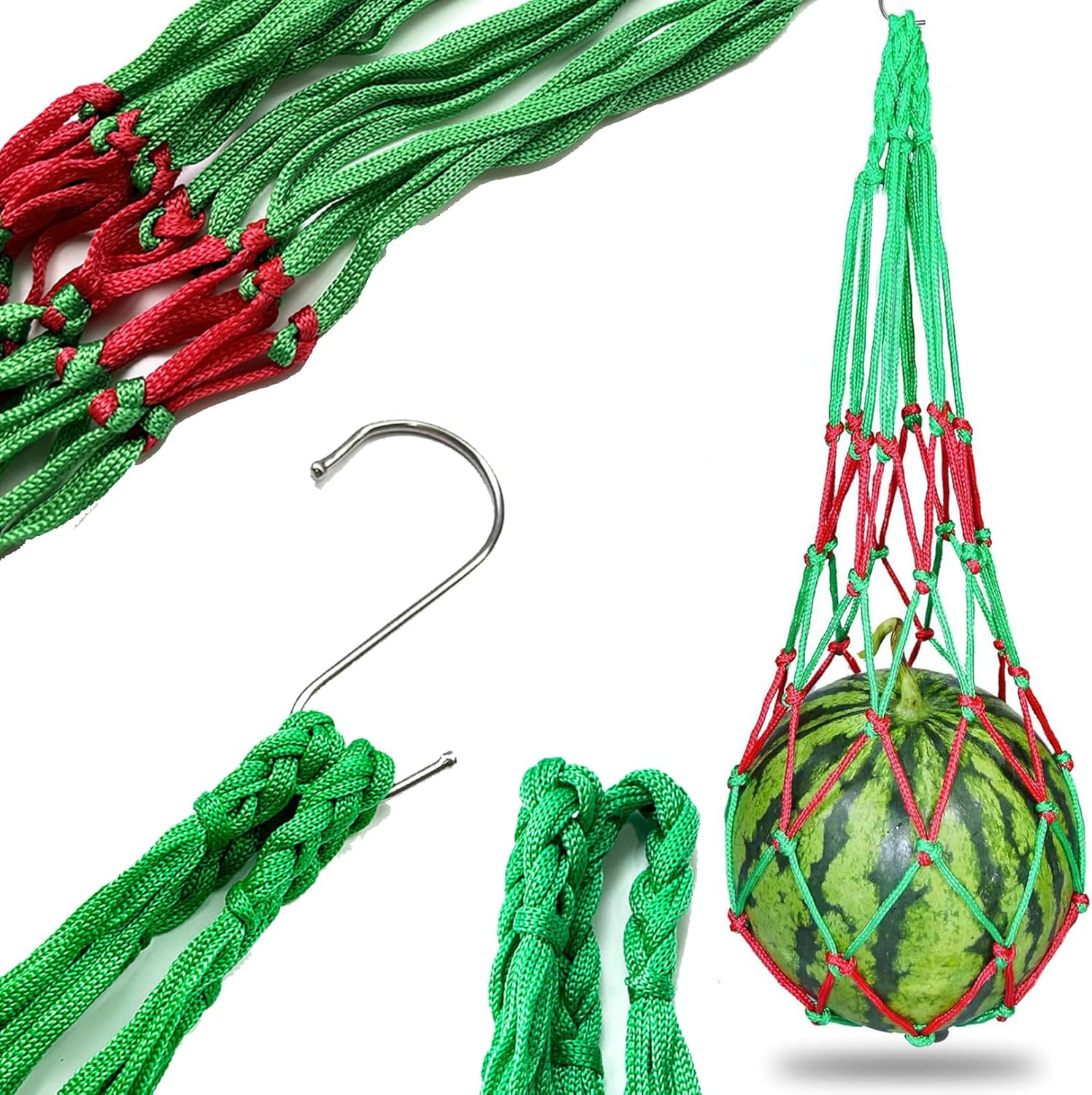Vegetable Hanging Feeder Hangable Feeding Net Bag Vegetable String Bag Can Hold Vegetable and Fruit Feed Suitable with Hook for Chicken Duck Goose Coop and Can Also Hold Other Items You Want image number 3