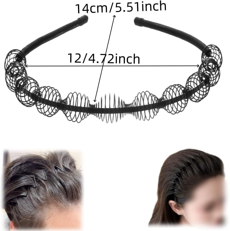 Aknebriax 12 Pieces Headband for Men Adjustable Wavy Black Hair Band Non-Slip Hair Hoop Unisex for Home, Outdoor, Sports and Yoga Accessories(Black) image number 3