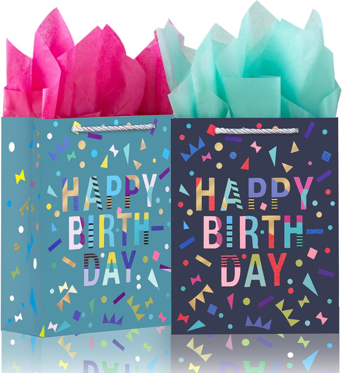 4 Pack Gold Gift Bags with Tissue Paper, 7X3X9 Inch, Perfect for Birthdays, Showers, Fathers' Day, Christmas, Weddings and Parties