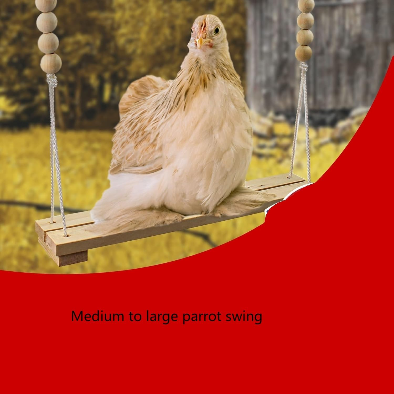 Chicken Swing Toy for Coop Handmade Safe Wooden Accessories Large Durable Ladder for Poultry Run Rooster Hens Chicks Pet Parrots Macaw Entertainment Stress Relief for Birds Swing image number 5