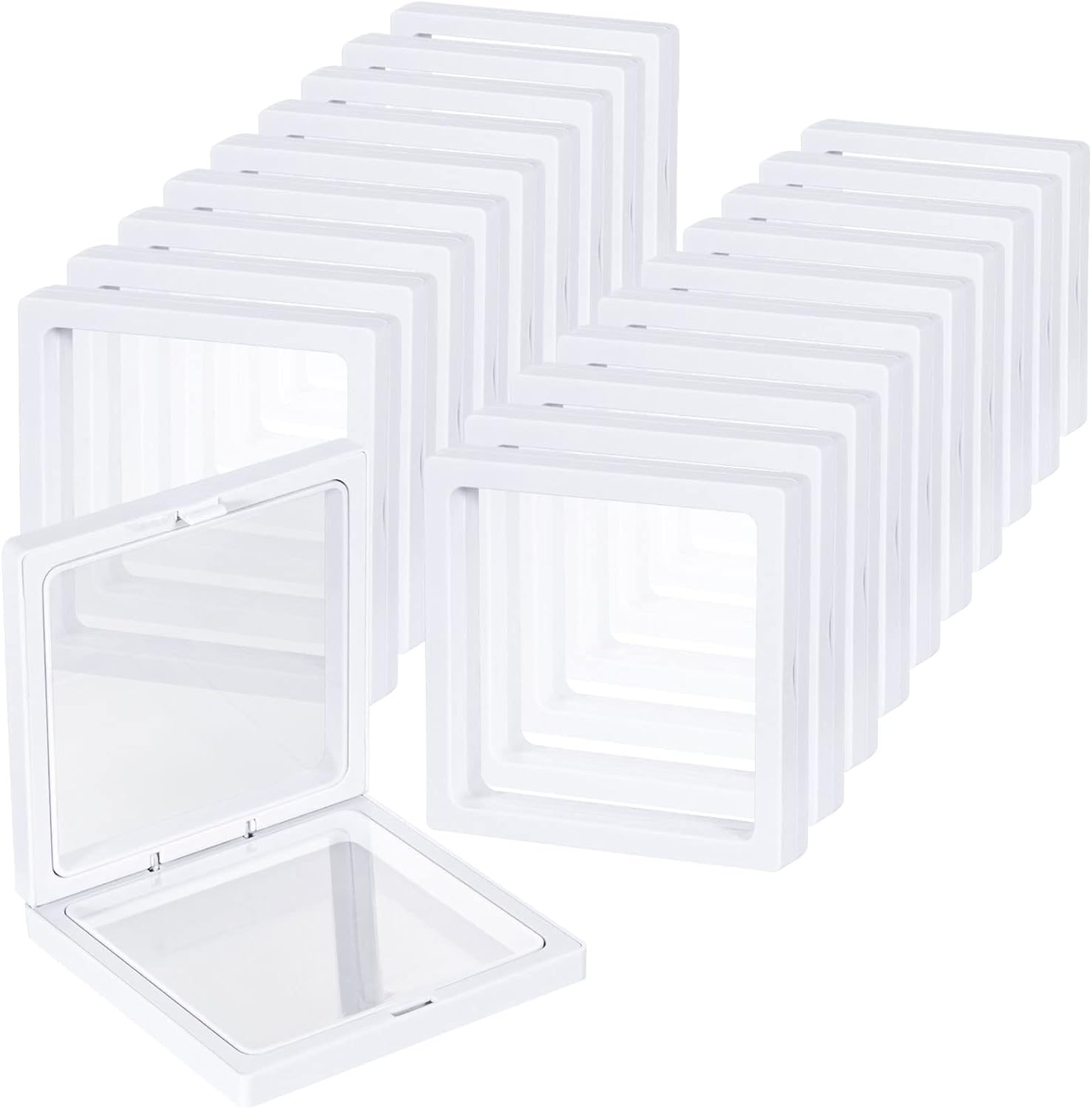 Floating Display Case Sdoot 3D Floating Frame Display Holder Stands, 20 Pack 4.3 X 4.3 X 0.8&rdquo; White Coin Display Stands, 3D Floating Jewelry Frame for Challenge Coins, AA Medallions