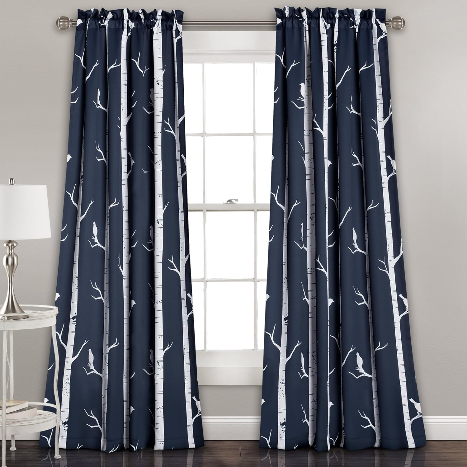 Lush Decor 16T000562 Bird on the Tree Room Darkening Window Panel Curtain Set, 84" X 52", Navy