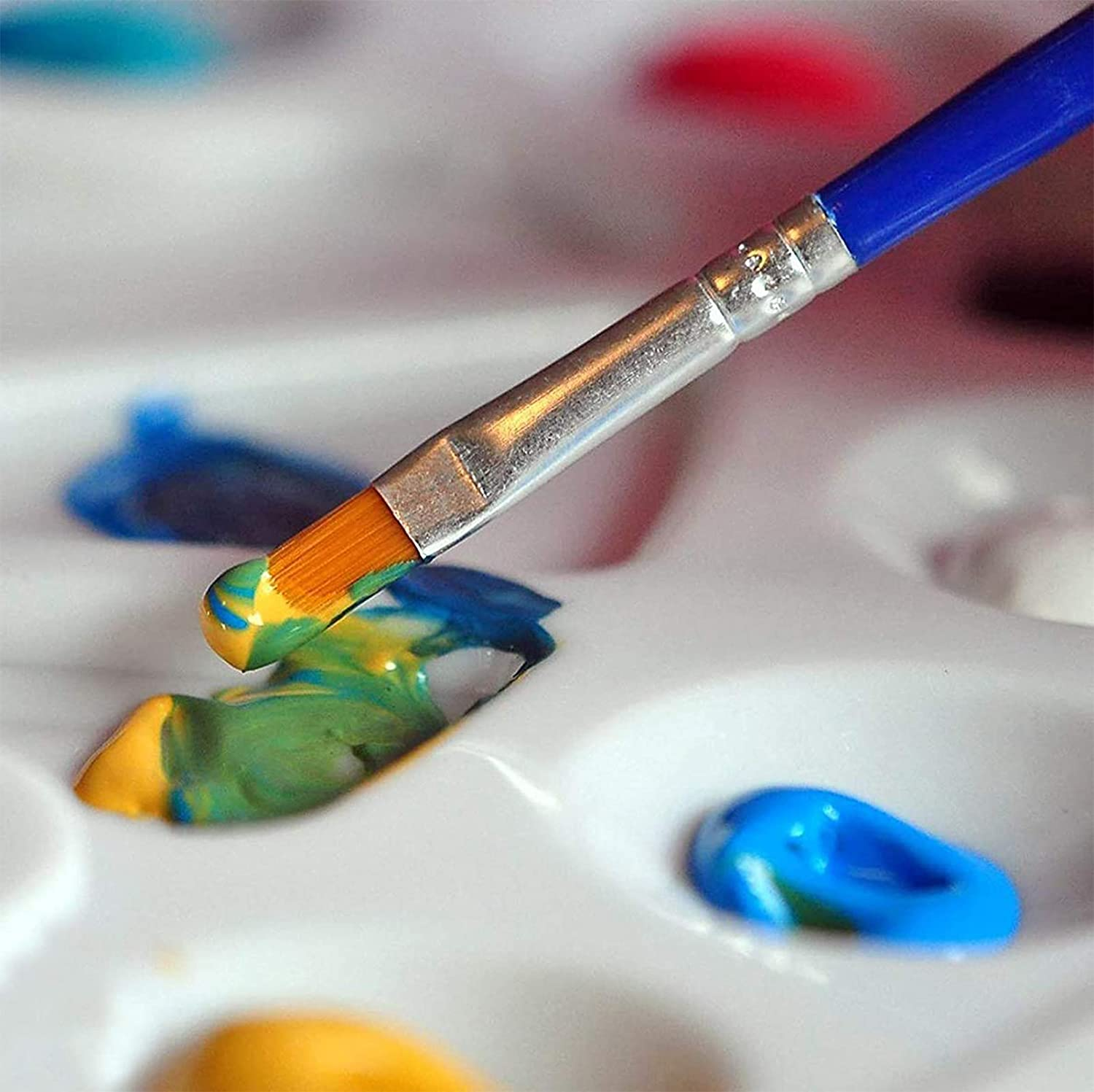 60 Pcs Flat Paint Brushes with Nylon Hair,Small Brush Bulk for Detail Painting,Short Plastic Handle,Acrylic Oil Watercolor Fine Art Painting for Kids,Students,Starter,Teens, Adults image number 6