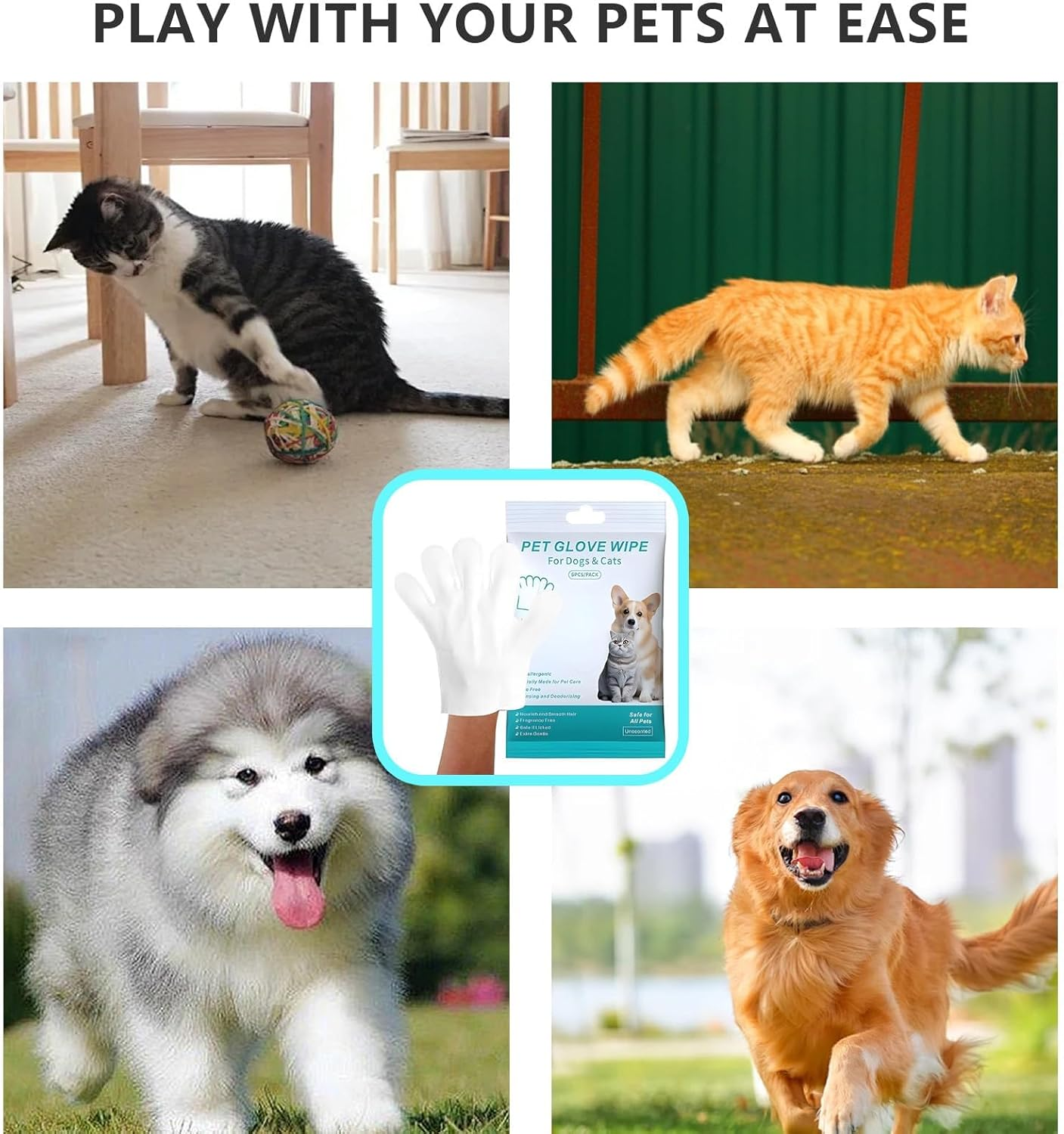 12PCS Pet Glove Wipe for Dog and Cat, Wash Free Gentle Cleaning Grooming Wipes for Fur Face Body Ear Eye Smelly Paws Bum Pet Cleaning Wipes for Daily Care and Traveling image number 1