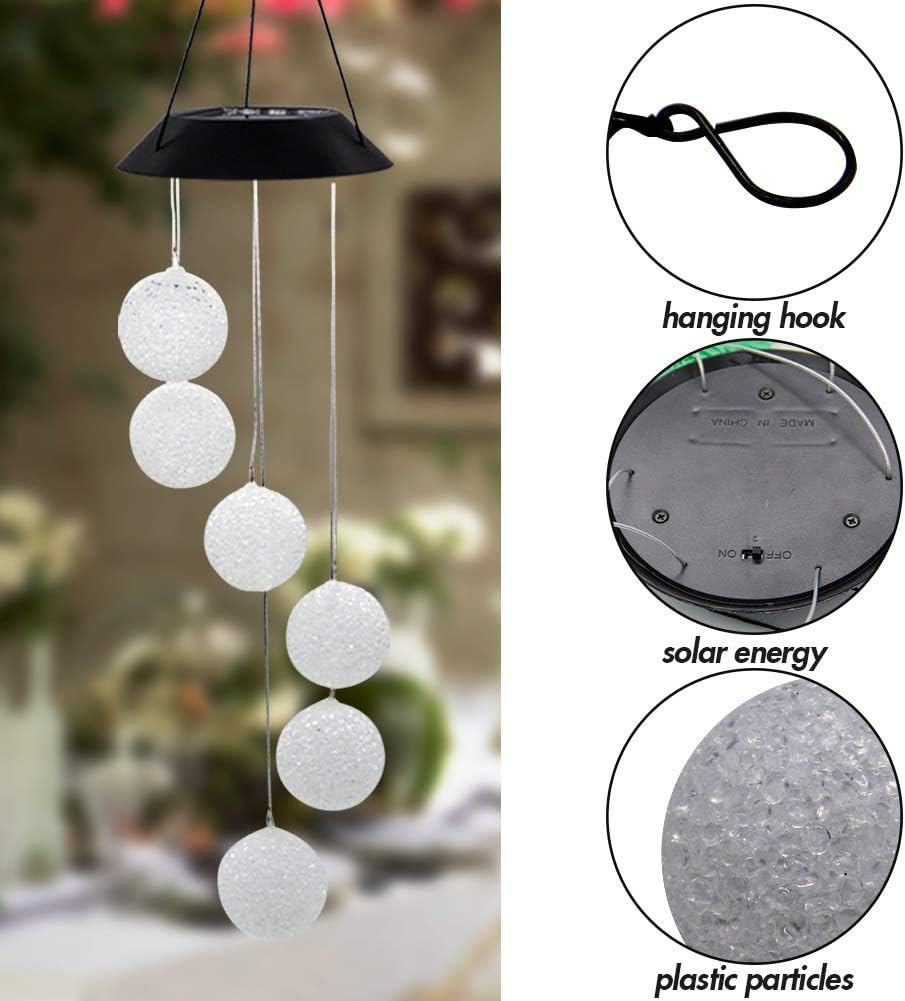 Mortime LED Solar Crystal Ball Wind Chime, 25" Mobile Hanging Wind Chime for Home Garden Decoration, Automatic Light Changing Color (Crystal Ball) - Automatic Color Change image number 3