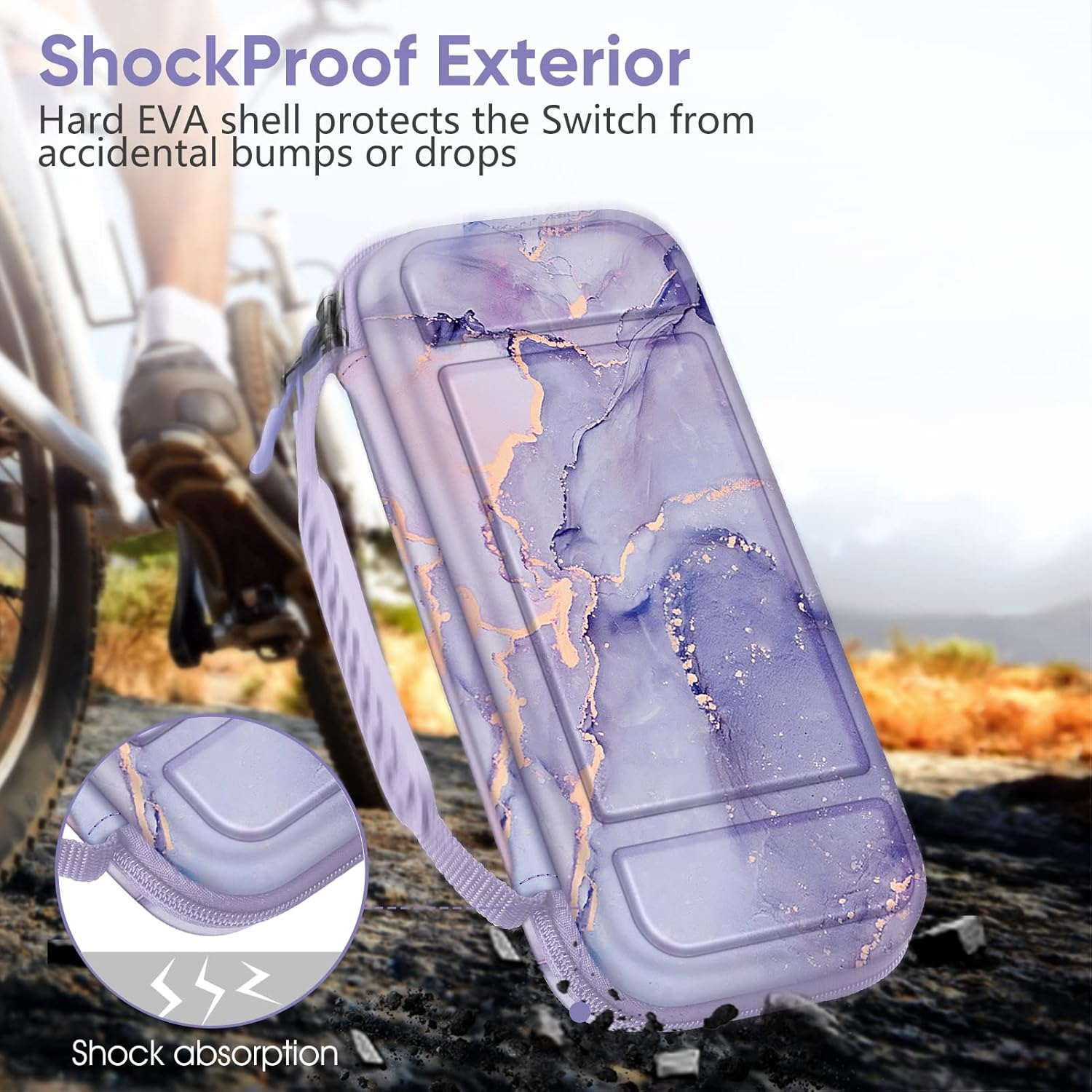 Fintie Carrying Case for Nintendo Switch OLED Model 2021/Switch 2017, [Shockproof] Hard Shell Protective Cover Travel Bag W/10 Game Card Slots for Switch Console Joy-Con & Accessories, Lilac Marble, image number 1