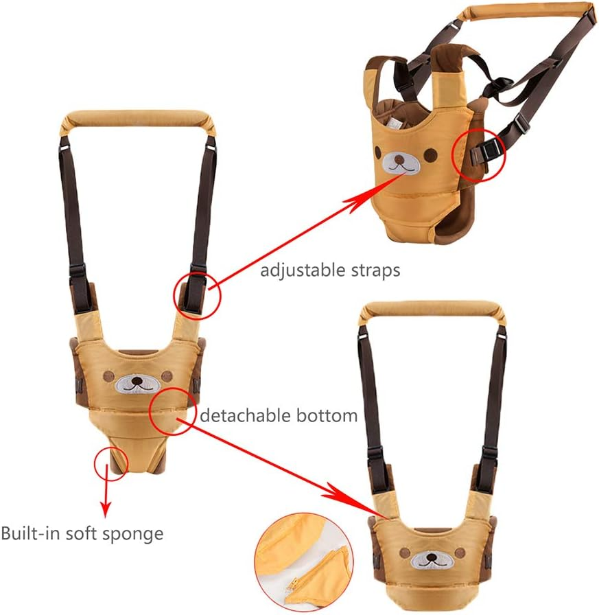 Baby Walking Harness Adjustable Detachable Baby Walker Assistant Protective Belt for Kids Infant Toddlers (Yellow) - Brown Bear image number 2