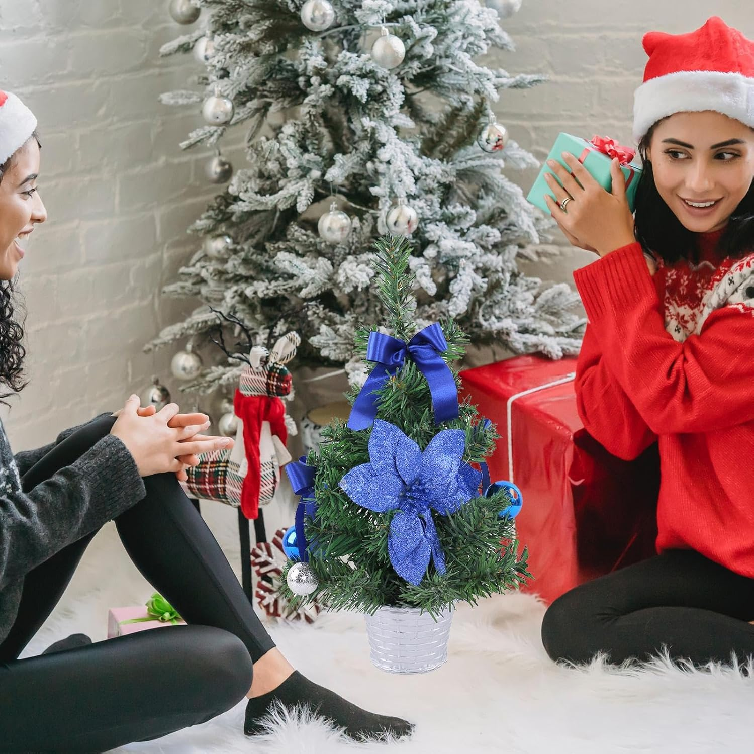 Artificial Christmas Tree - Small Pine Tree Decorations | Table Small Christmas Tree with Christmas Ornaments for Window, Door, Shelf image number 4