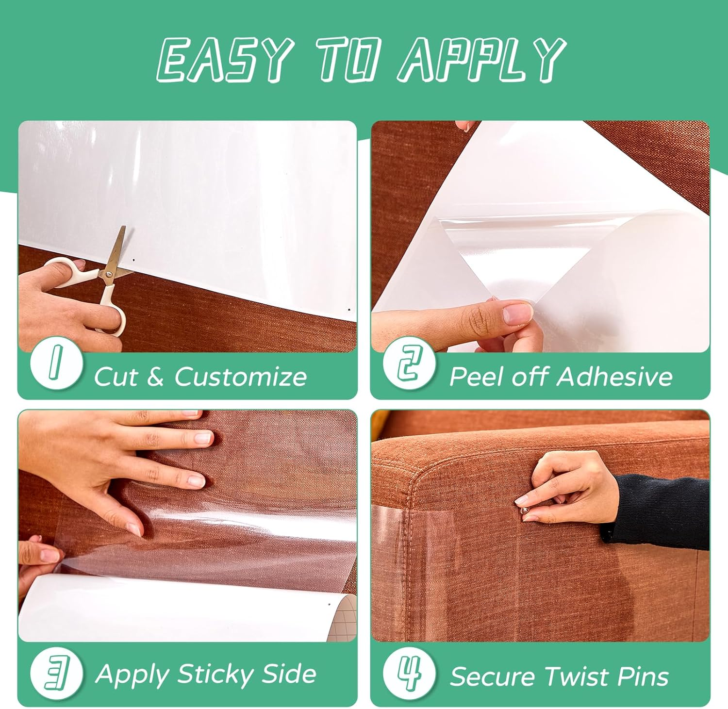 10 Pcs Furniture Protectors from Cats, Clear Self-Adhesive Cat Scratch Deterrent, Couch Protector 4 Pack X-Large (18"L 12"W) + 4 Pack Large (9"W) + 2 Pack (6"W) Cat Repellent for Furniture - 6Pcs + 40Pins image number 6