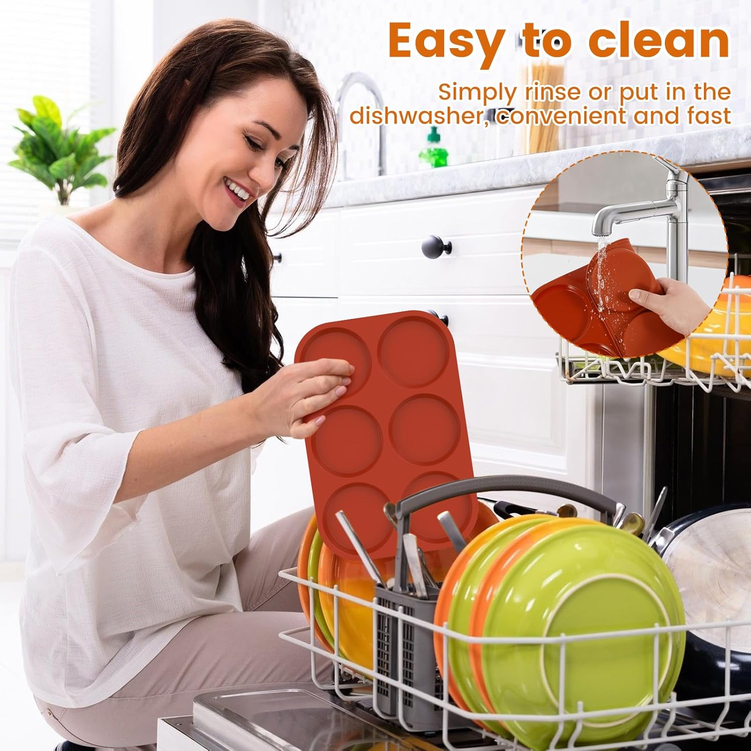 3 Pcs Silicone Muffin Top Pans/Egg Molds for Baking Non-Stick 4" Jumbo round Silicone Mold for Hamburger Bun, Muffin Top, Eggs, 6 Cavities Whoopie Pie Pan for Breakfast Egg Sandwich Pie Shortbread