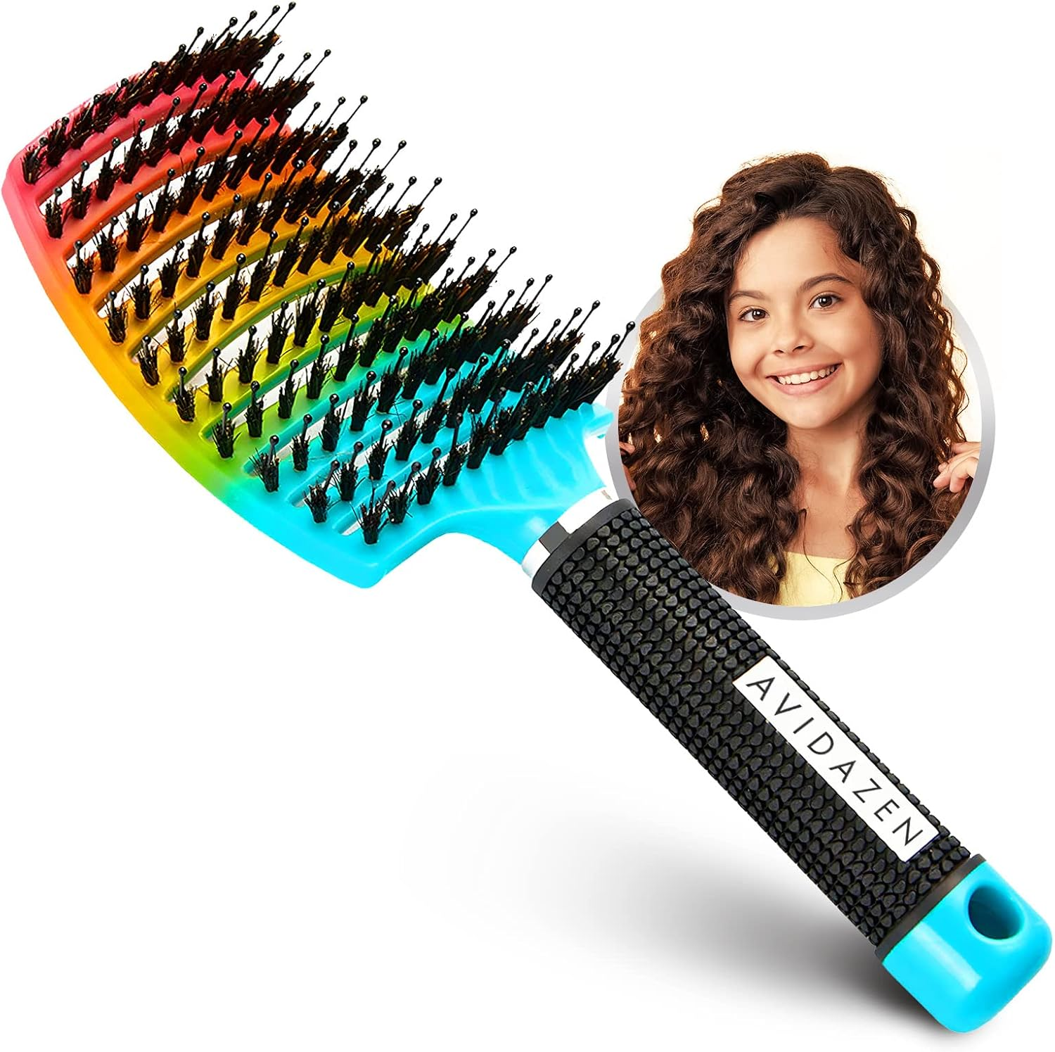 Boar Bristle Brush Blue Rainbow &ndash; 100% Natural Boar Bristle Hair Brush &ndash; Detangles All Hair Types and Painless! image number 6