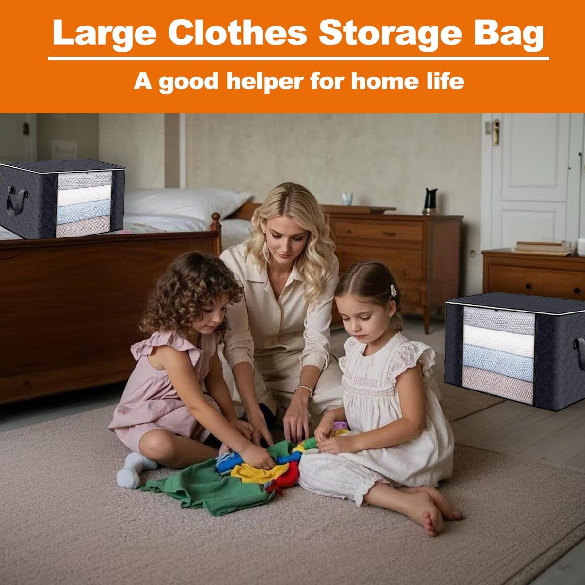 Clothes Storage, under Bed Storage, Two Thickened Sizes Clothing & Closet Storage, Large Capacity Can Hold Quilts, Bed Linen, Clothes, Trousers (6 PCS) image number 3