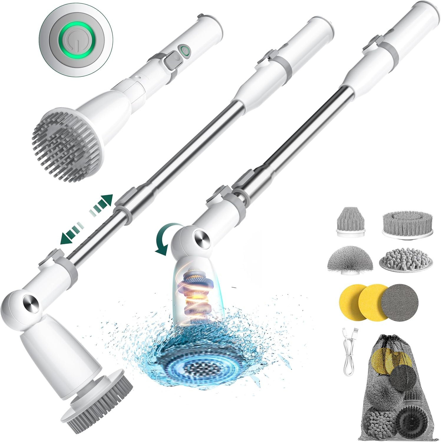 Quntis Electric Spin Scrubber, 2024 Upgrade Cordless Cleaning Brush with 6 Replaceable Brush Heads and 2 Adjustable Speeds, Power Shower Scrubber for Bathroom, Tub, Tile, Floor, Kitchen, Window image number 4