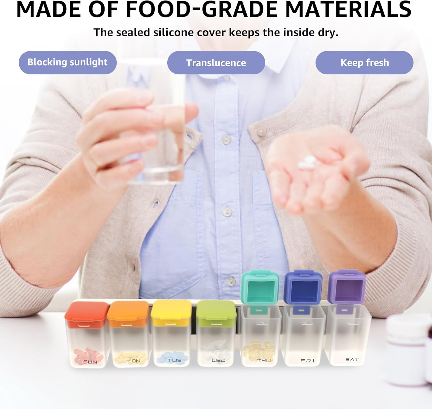 Plastic Magnetic Weekly Pill Organizer, Removable Large Capacity Weekly Pill Dispenser Box, with Sealed Lid for Supplement Vitamins Fish Oil (Colourful) image number 1