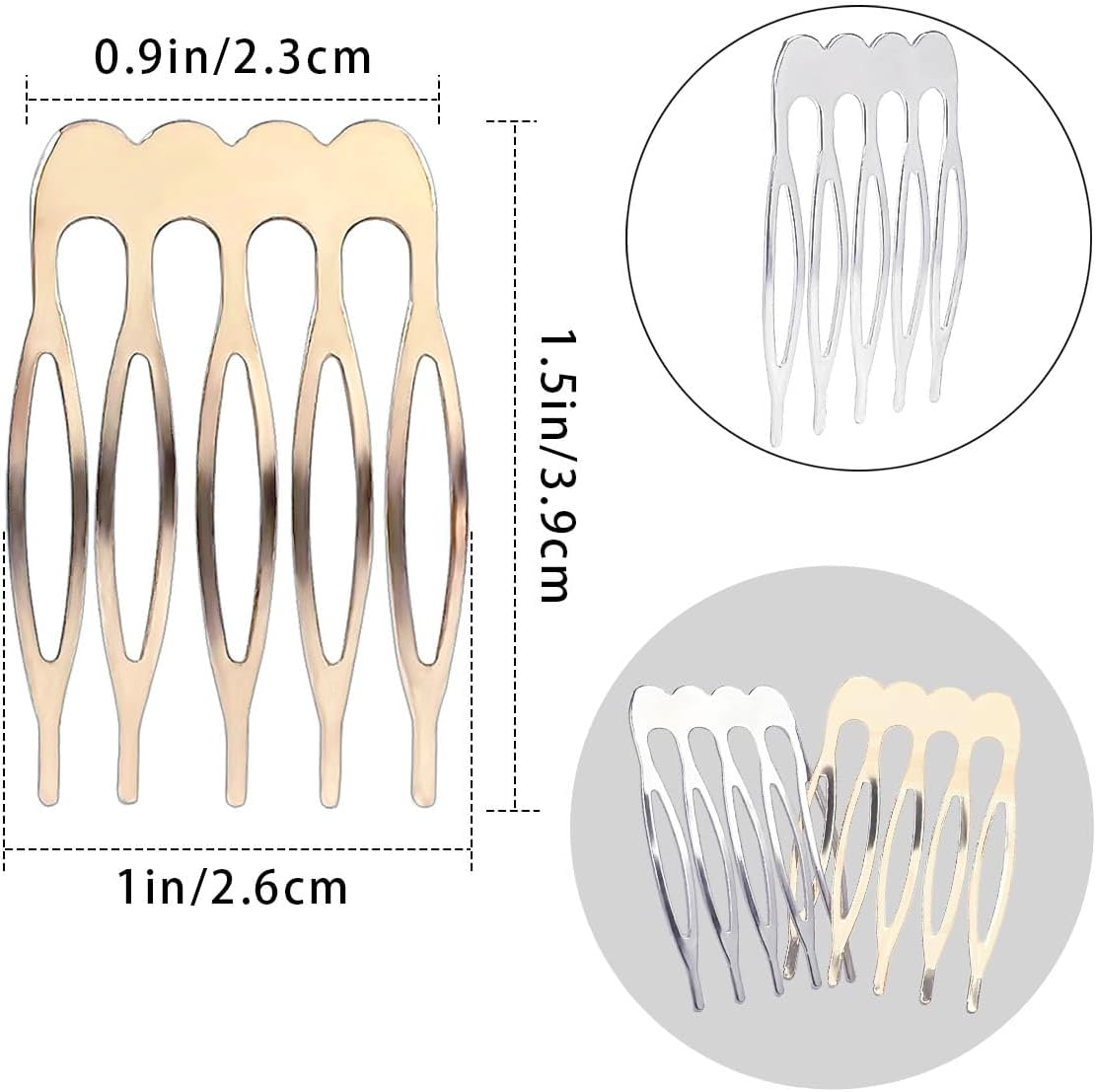 Qoaimu 20 Pack 5 Teeth Small Hair Side Combs, Hair Clip Combs, Plain Blank Crafting DIY Slide Combs, Small Tiny Hair Side Combs, Bridal Wedding Veil Combs for Fine Hair, Silver and Gold image number 2