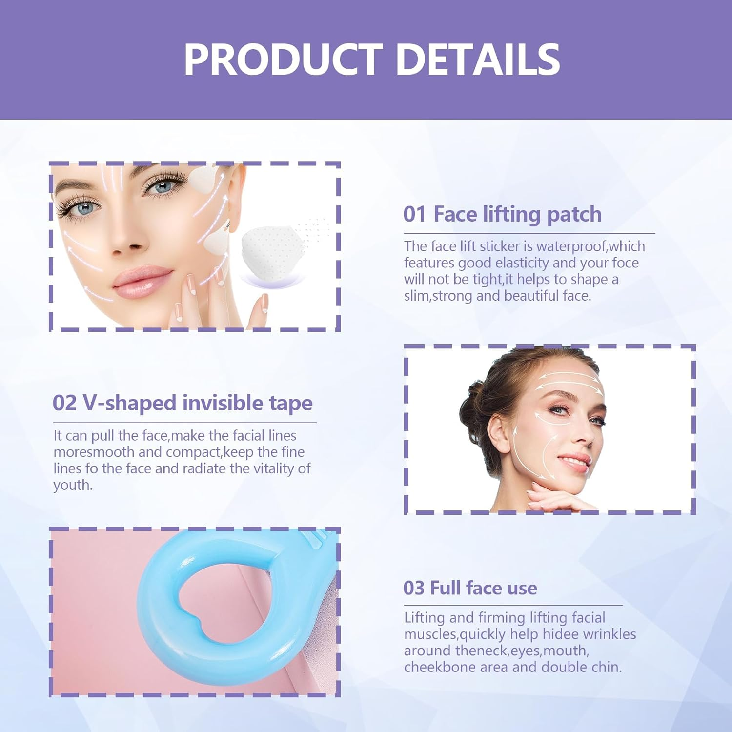 Face Lift Tape, Japanese Face Tape, 40 Pcs Face Tape for Wrinkles, Invisible with Elastic V Line Face Lift Patches for Eliminating Wrinkles on Woman Face, Neck, Eye Skin, Waterproof Lifting Stickers image number 4