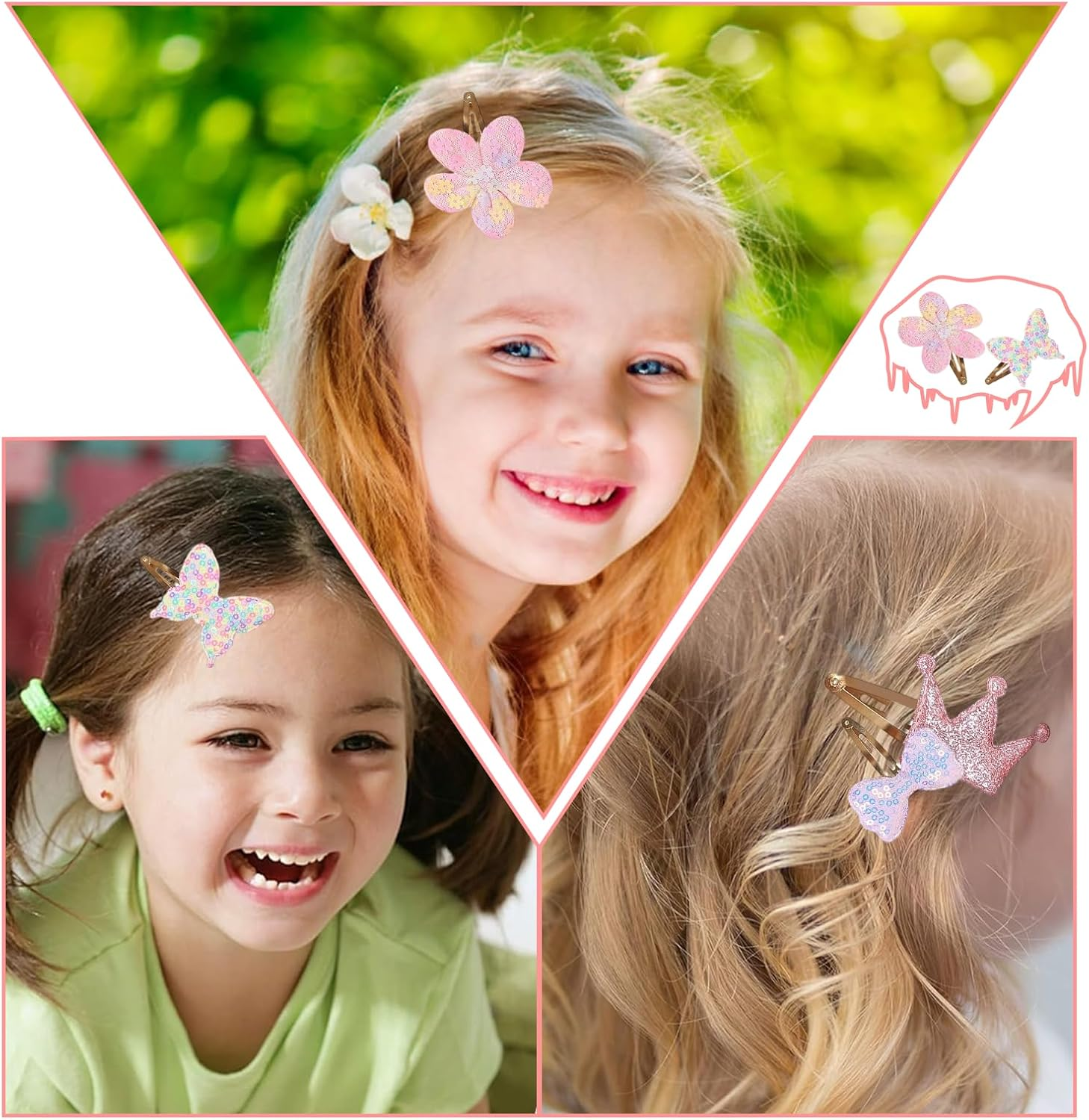 Rylaxzon Hair Clips for Girls - 8 Pairs of Flower, Bow, Star, Crown, Heart, Butterfly Shaped Barrettes and Pins Hair Clip - Metal Snap Hair Accessories for Girl & Baby image number 2