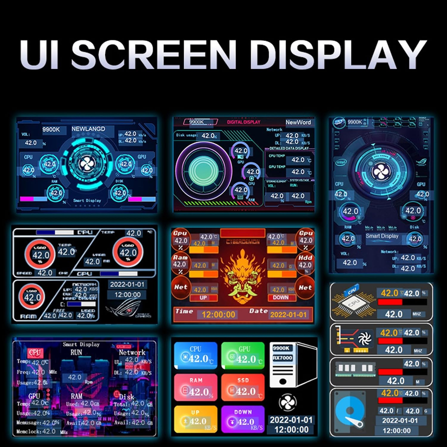 PC CPU Data Monitor, Plug and Play Computer Temperature Monitor Stepless Dimming 360 Degree Rotation 3.5 Inch Type-C Interface for Desktop (Black) image number 2