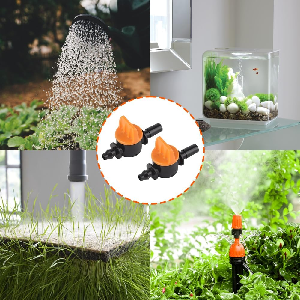 50PCS 1/4 Inch Barbed Irrigation Valve, Plastic Barb Shut off Drip Valve Fittings for Universal Tubing Coupling Valve Dripping Irrigations Switch for Greenhouse Flower Bed Lawn Gardens Farmland image number 4