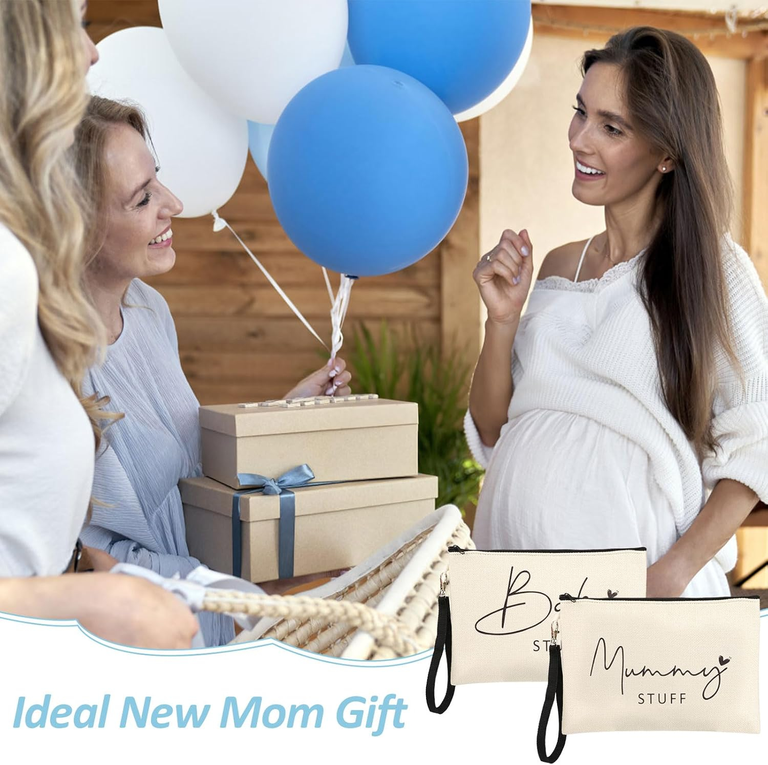 2 Pcs Mum to Be Gifts, New Mum Gifts, Baby Shower Gifts for Mum, White Cosmetic Bags Canvas Pouch Bags with Zipper for Pregnant Women New Mom Gifts image number 4