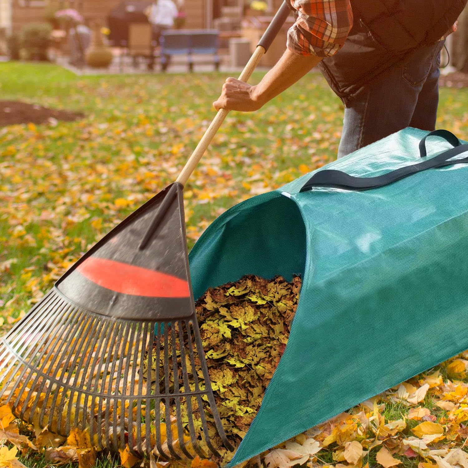 Dustpan Type Garden Waste Bag 200L X 2 Reusable Leaf Collector Heavy Duty Garden Sack Leaf Bag with Handles (Dustpan 200L)