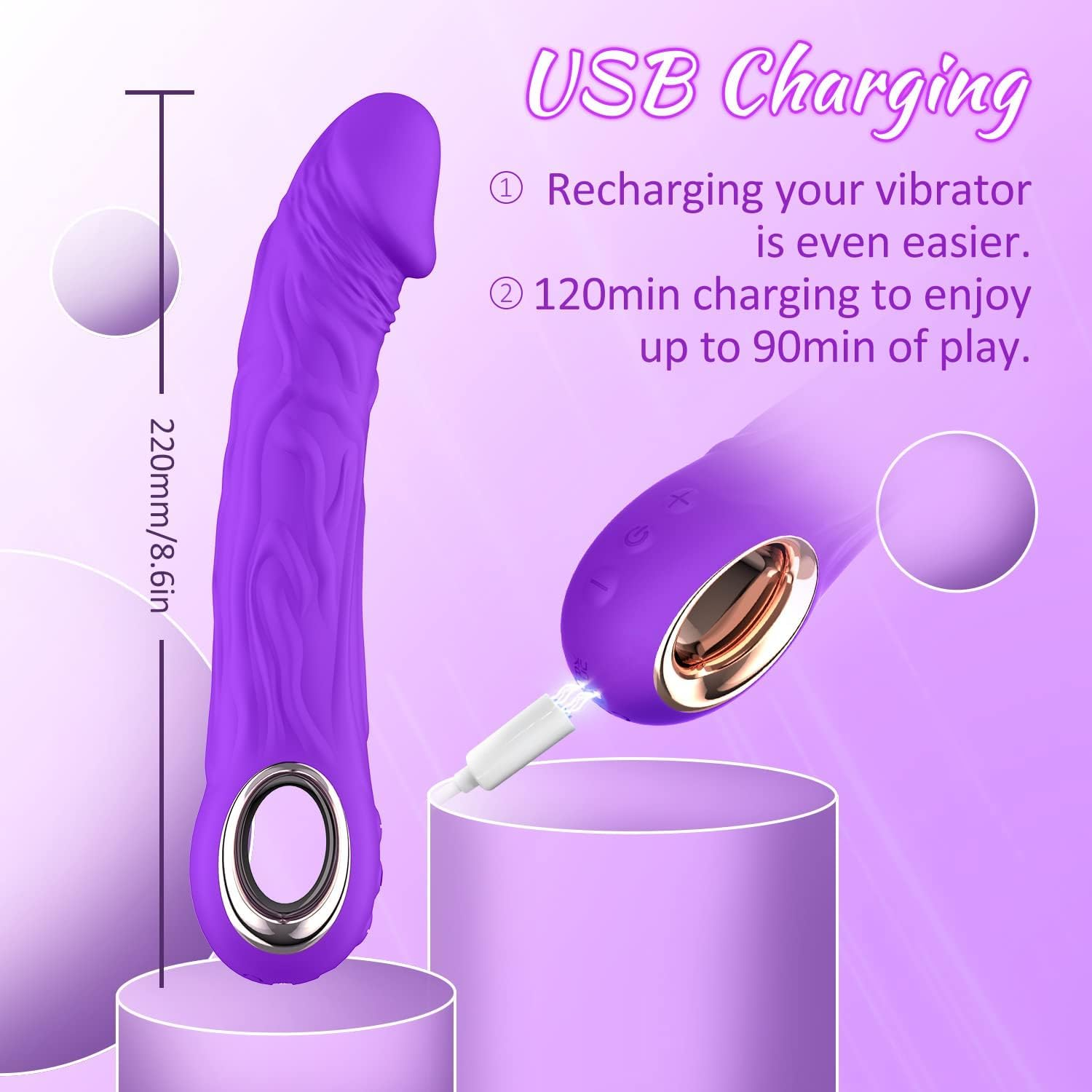 Women Sex Toys Dildo Vibrator, Sex Toys Clitoris G Spot Anal Stimulator with 10 Powerful Vibration Mode, Waterproof Powerful Vibrator for Couples (Purple) image number 2