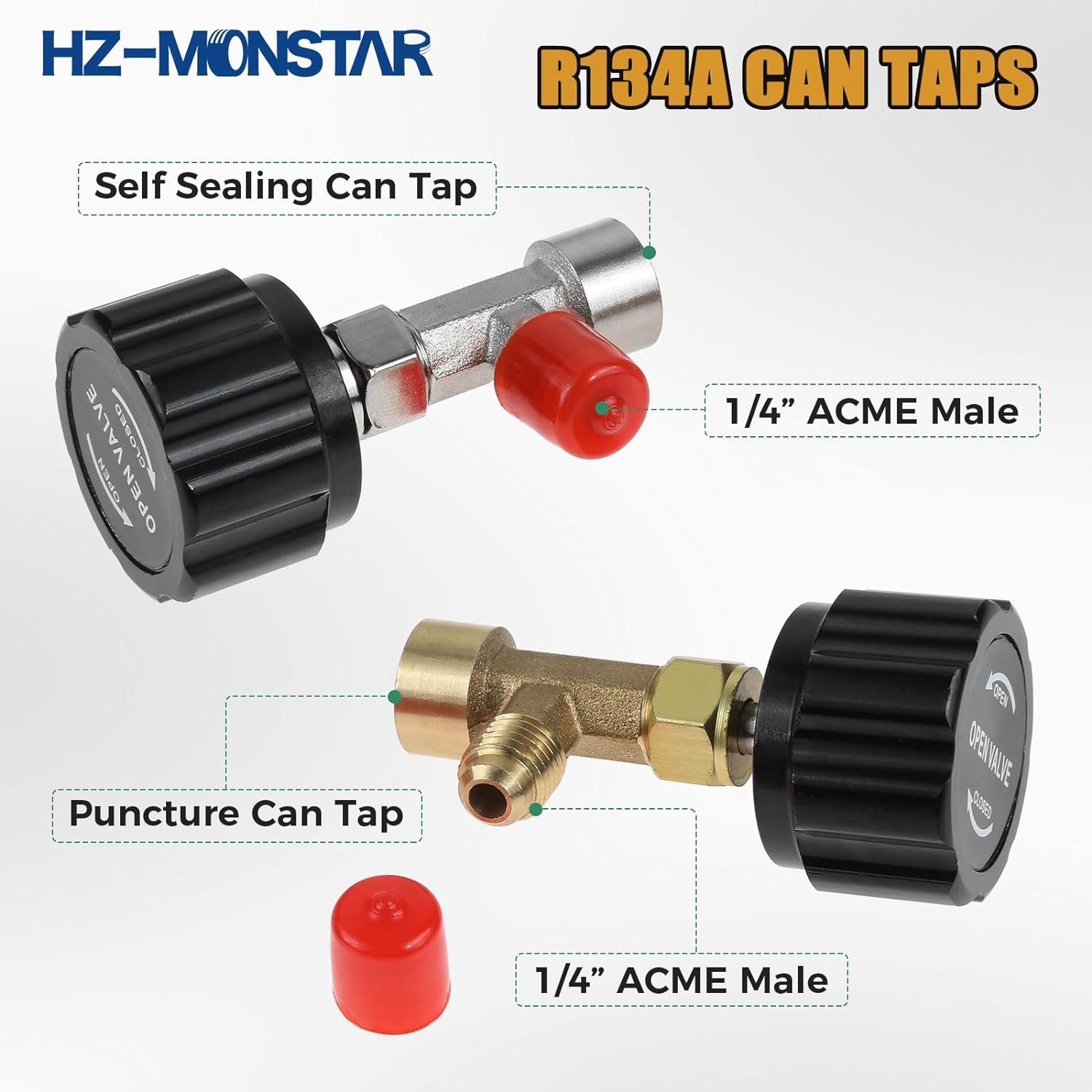 R134A Can Tap, Automotive R134A Self Sealing Can Tap, AC Puncture Freon Can Tap with Refrigerant Tank Adapters and Valve Core Removal Tool for Automotive AC Systems Refilling (Black) image number 3