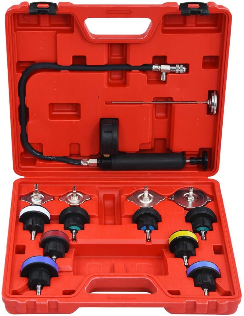 14 Piece Cooling System & Radiator Cap Pressure Tester Kit, Universal Automotive Leak Detector Tool for Cars, Trucks, Suvs, Durable Workshop Equipment image number 1