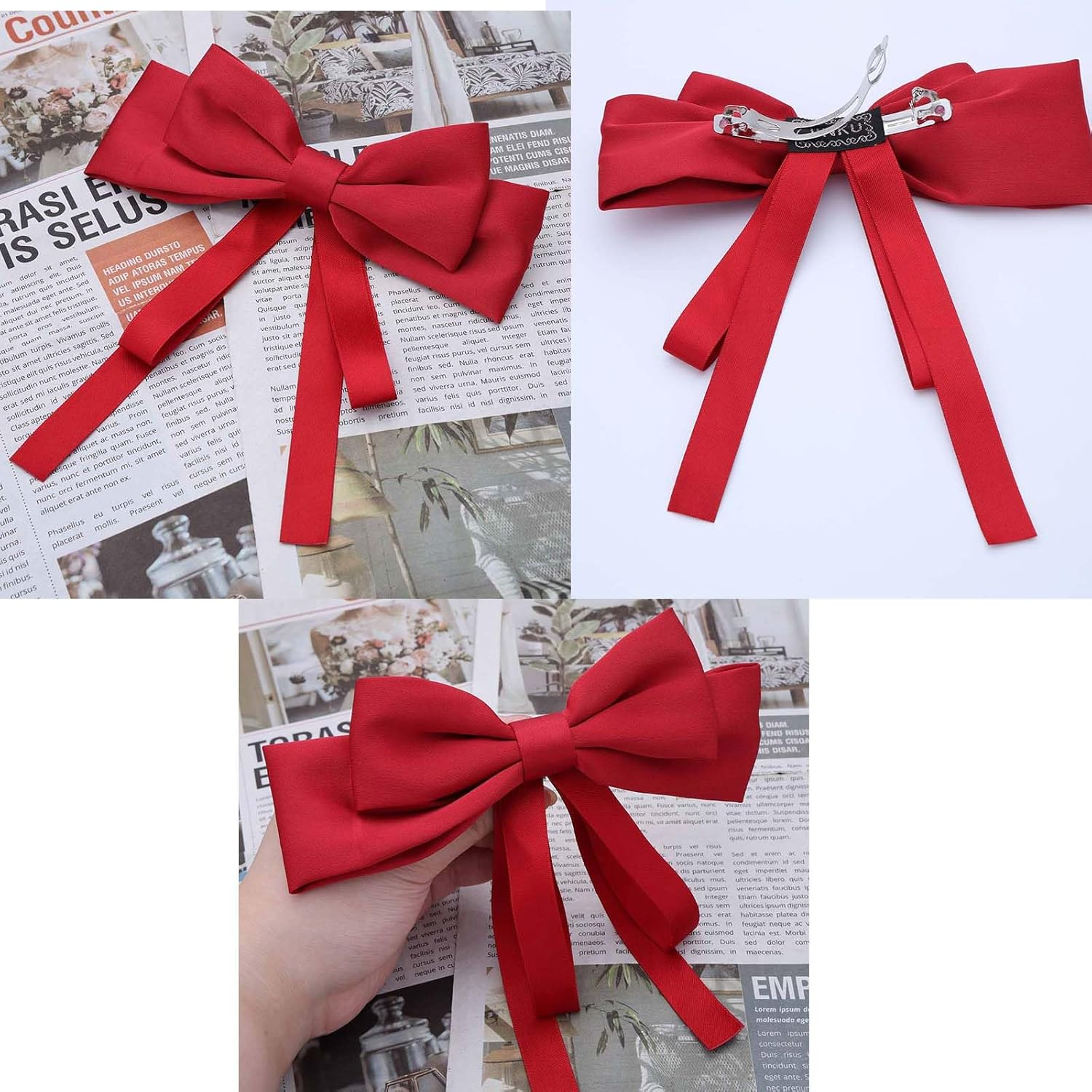 Red Hair Bows for Women Bow Hair Clips Silky Satin Bow Clips Cute Hair Bow Clips French Hair Band Bow Long Tail Bows Wedding Bow Barrette Bowknot Black White image number 5