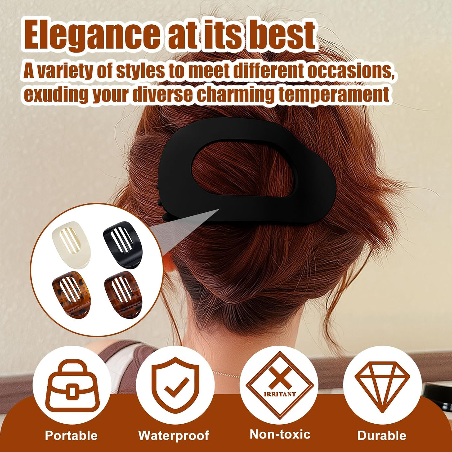 Tiyiyok Women'S Hair Clips, Flat Claw Clip for Women, Acetate Flat Hair Clips, Pack of 4, Suitable for Thick and Thinning Hair, Comfortable Curved Flat Clips image number 5