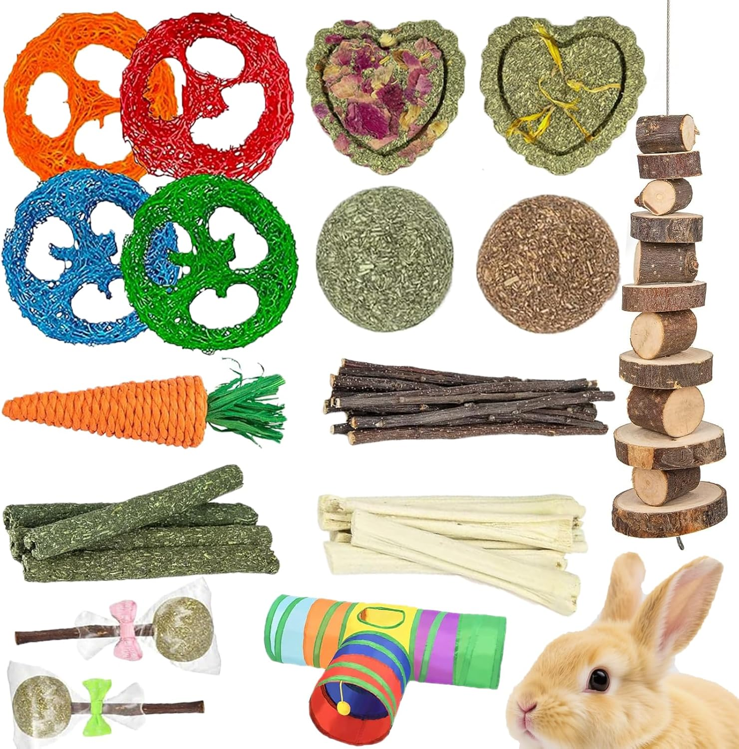 GUXLXAR Pack of 34 Rabbit Toy Activity Small Animals Chew Toy for Small Animals, Molar Toy, Dental Care, Wooden Accessories, for Rabbits, Hamsters, Guinea Pigs and Chinchillas image number 3