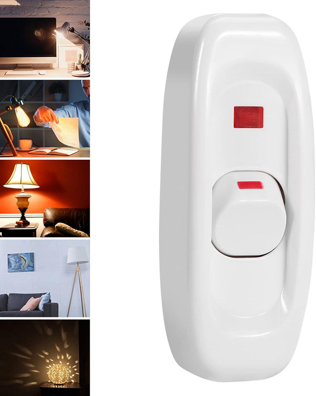 Lamp Switch, On/Off Switch Lamp AC 10A Inline On/Off Table Desk Lamp Cord Cable Switch with LED Indicator Light (White) - Black image number 3