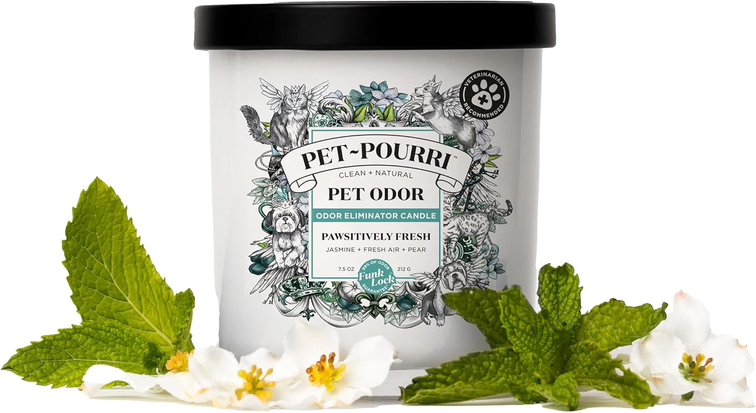 Pet-Pourri Pet Odor Eliminator Candle, Pawsitively Fresh, 7.5 Oz - Jasmine, Fresh Air and Pear (Veterinarian Recommended) image number 1