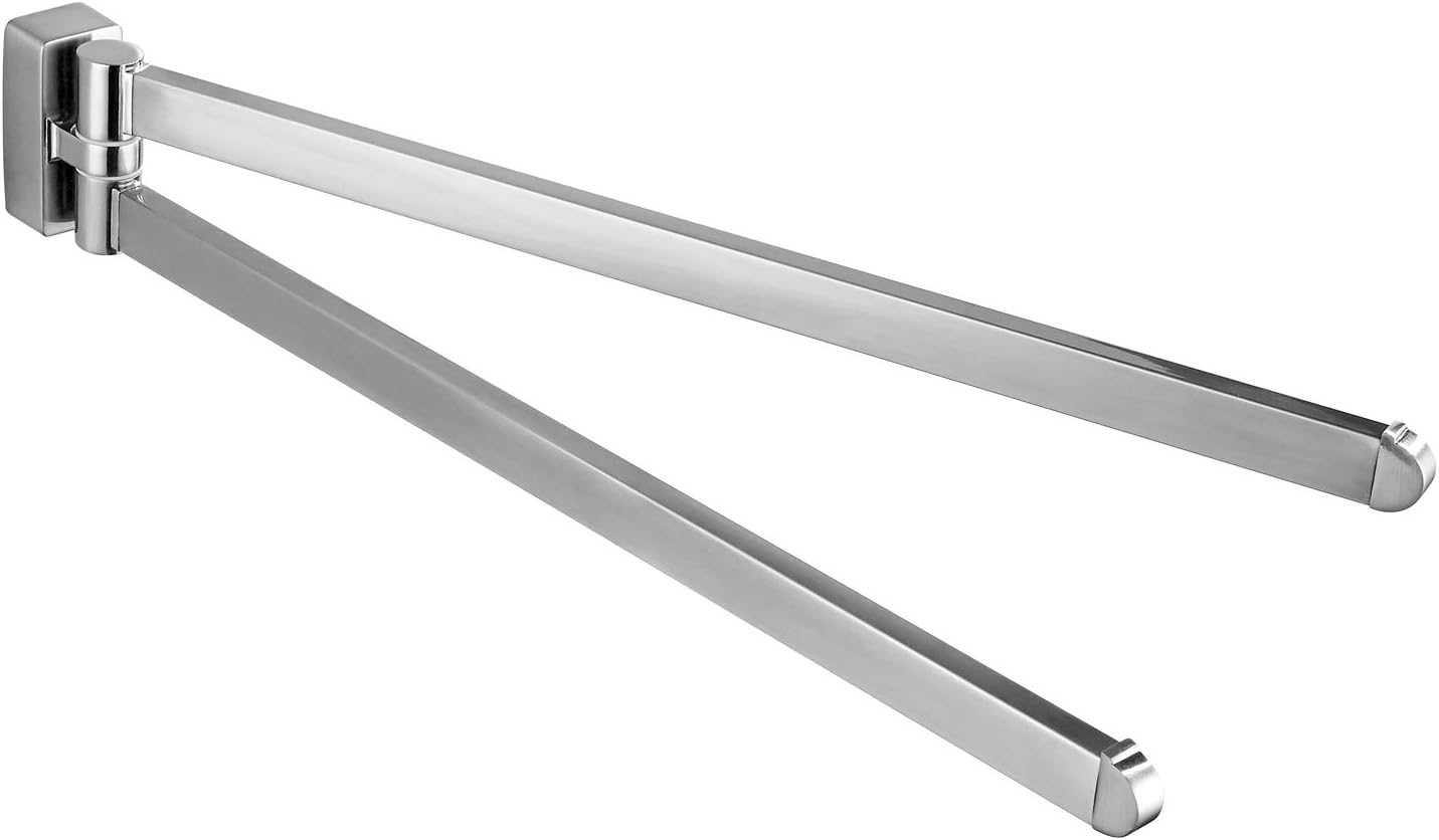 Swivel Towel Bar Brushed Nickel,Two Arms 18 Inches Wall Mount Towel Hanger Holder for Bathroom Organizer