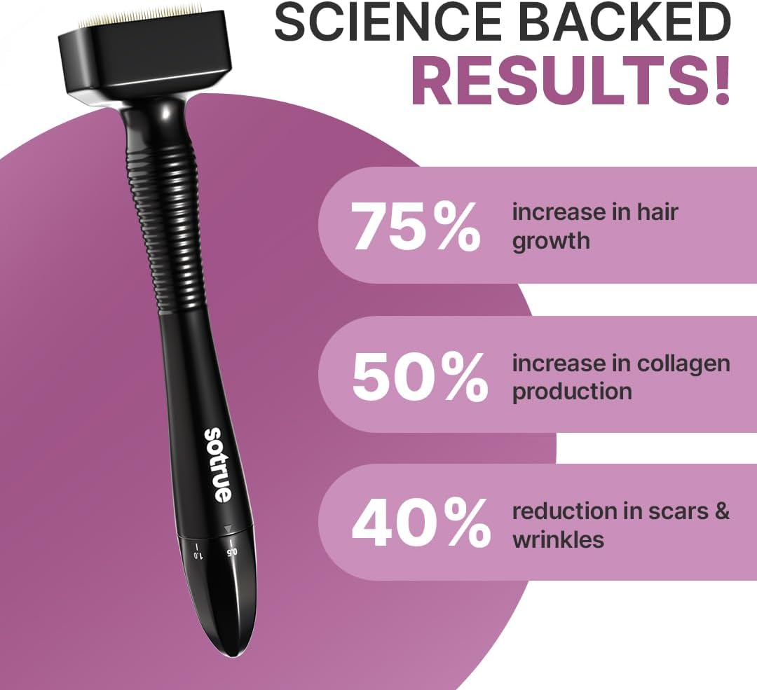 Sotrue Hair Growth Derma Stamp, Titanium Coated Adjustable Needles 0.25Mm to 3Mm, 140 Microneedling Stamp for Skin Repair, Face, Hair & Beard Growth, Safe & Effective to Use, Reduces Acne Scars image number 3