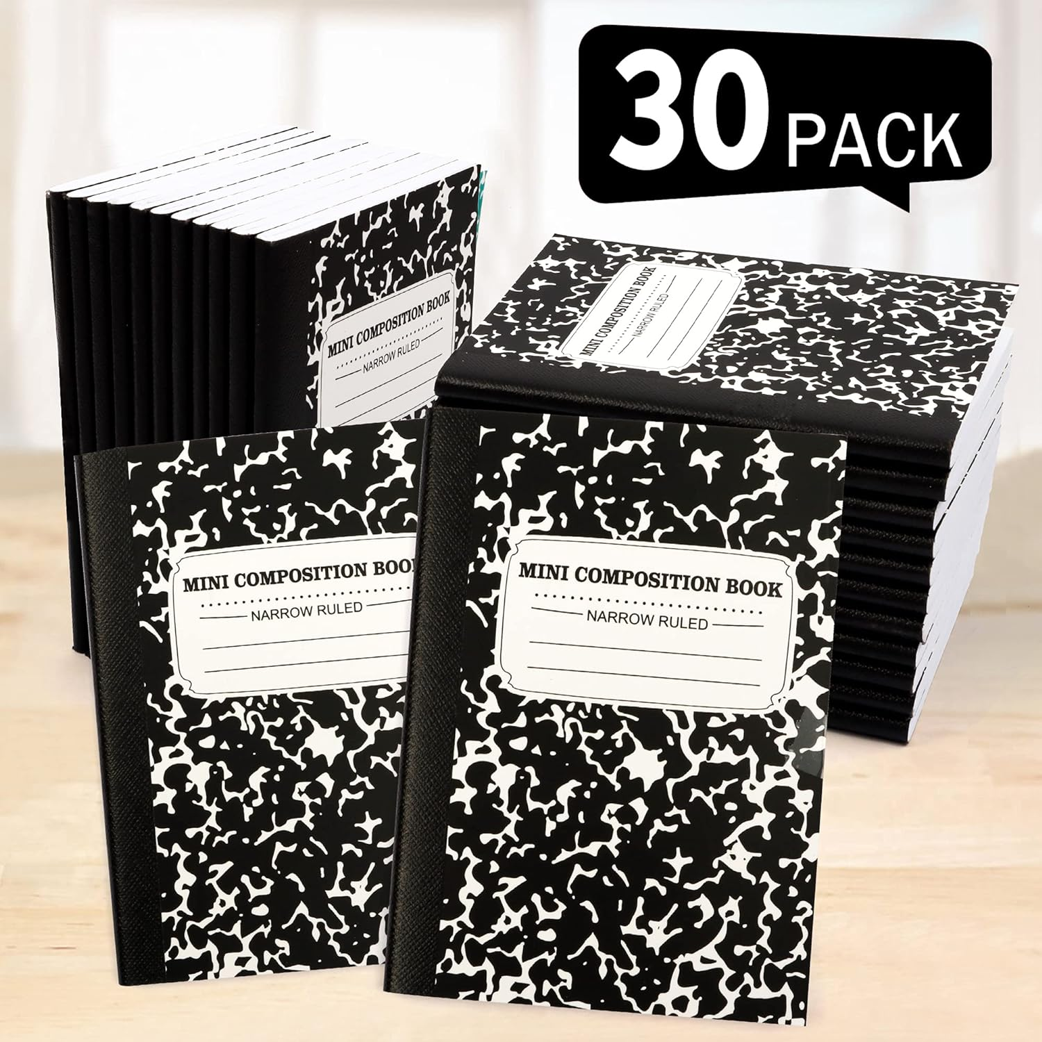 Mini Composition Notebook, Cute 30 Pack Black Narrow Ruled Mini Composition Books Bulk by Feela, Small Pocket Marble Journal Notebooks for Kids Students College Office, Pocket Size 4.5 X 3.25 In image number 3