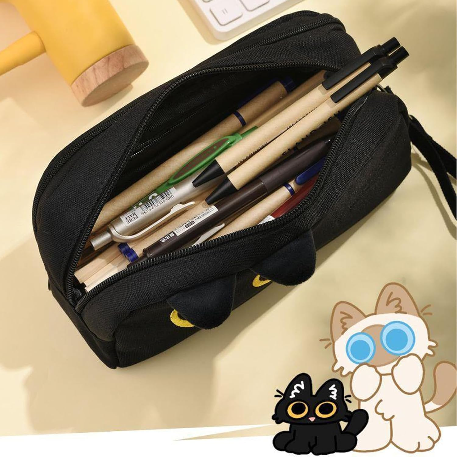 Large Capacity Pencil Case, TOTCOZY Cute Cat Pencil Pouch with Compartments, School Stationery Organizer, Travel Makeup Cosmetic Bag image number 2
