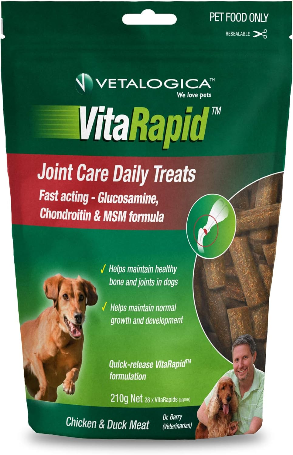 Vetalogica Vitarapid Hip and Joint Stiffness Limping Pain Joint Care Daily Treats for Dogs 210 G image number 2