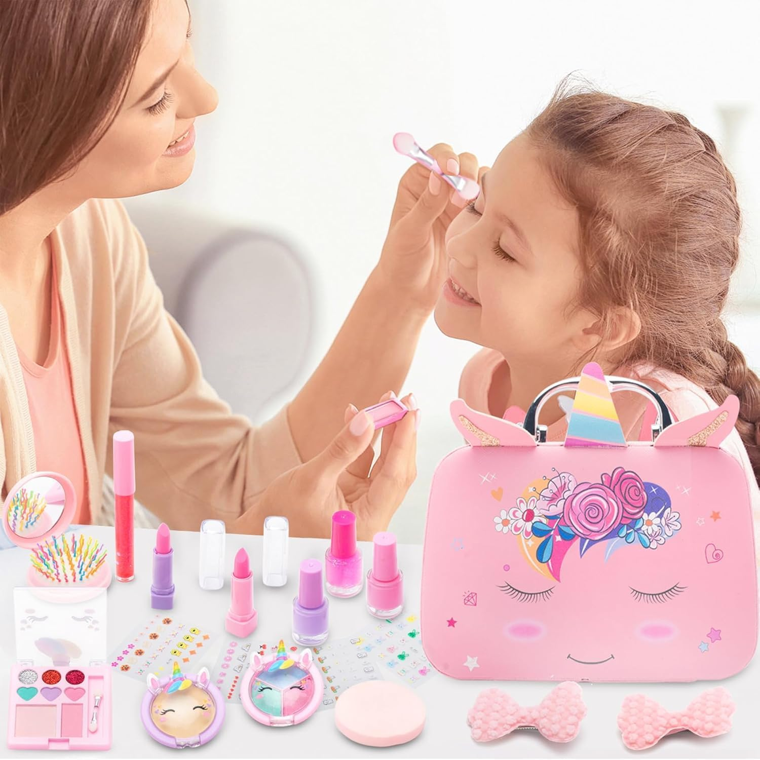 Kids Nail Polish & Makeup Kit for Girls - Washable, Non Toxic Pretend Play Toy Gift for Ages 3-12 | Girl Toys & Beauty Set (Pink) image number 2