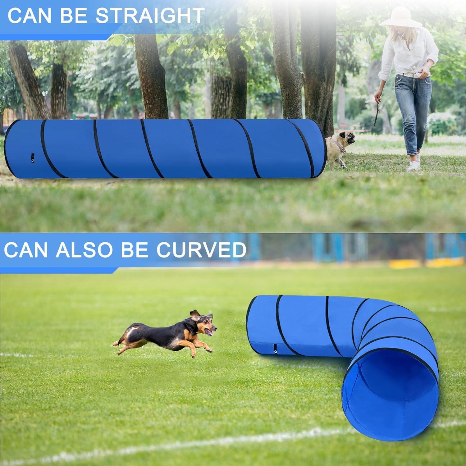 MYDAYS OUTDOOR Dog Agility Tunnel，Dog Training Chute，Protable Dog Training Tunnel with Carry Bag (Blue) image number 3