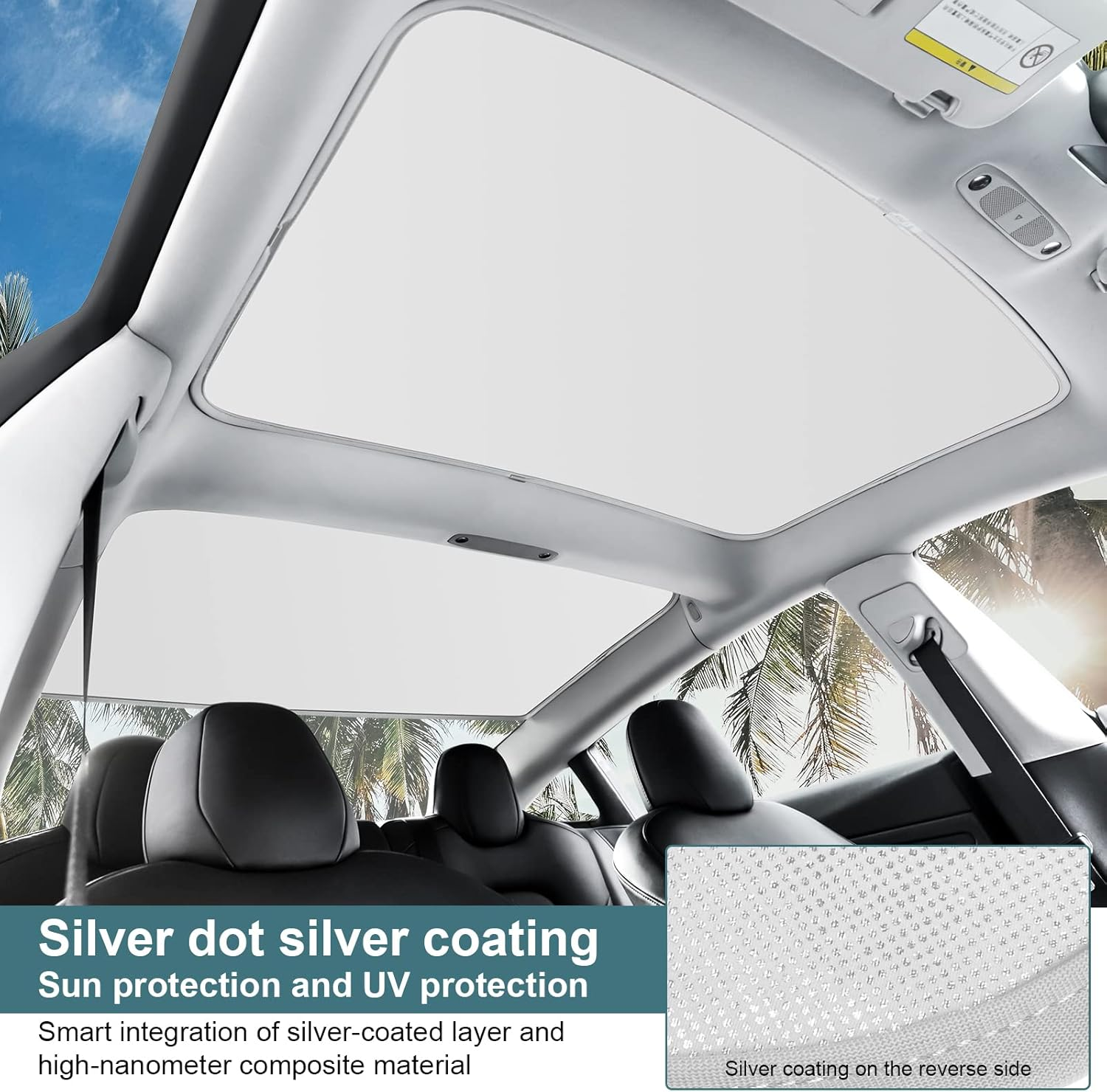 KUNIST Roof Sunshades for Tesla Model 3, Upgraded Sunroof Shade Sunshade Roof Sun Shade for Tesla Model 3 Accessories 2017-2020, Silver,White image number 6