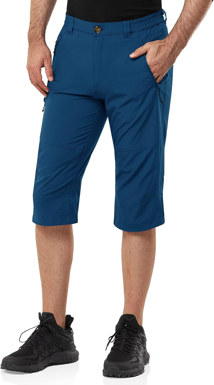 33,000Ft Men'S 3/4 Hiking Shorts Quick Dry Stretch Cargo Shorts UPF 50+ Summer Casual Capri Shorts Outdoor Hiking Pants with Zip Pockets for Travelling