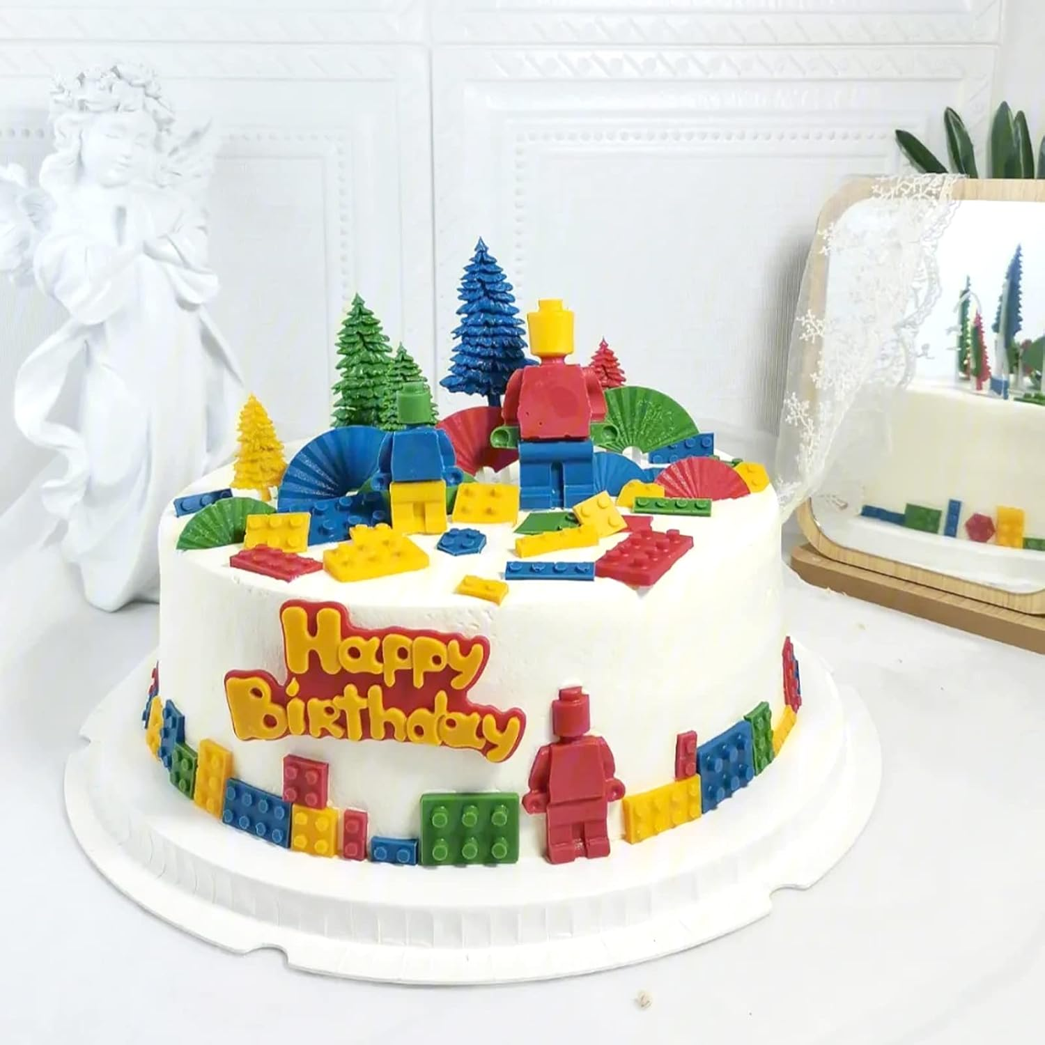 Tangker Set of 3 Building Bricks Robots Fondant Silicone Mold for Cake Border Decorating Cupcake Topper DIY Candy Chocolate Crafts Clay Tool