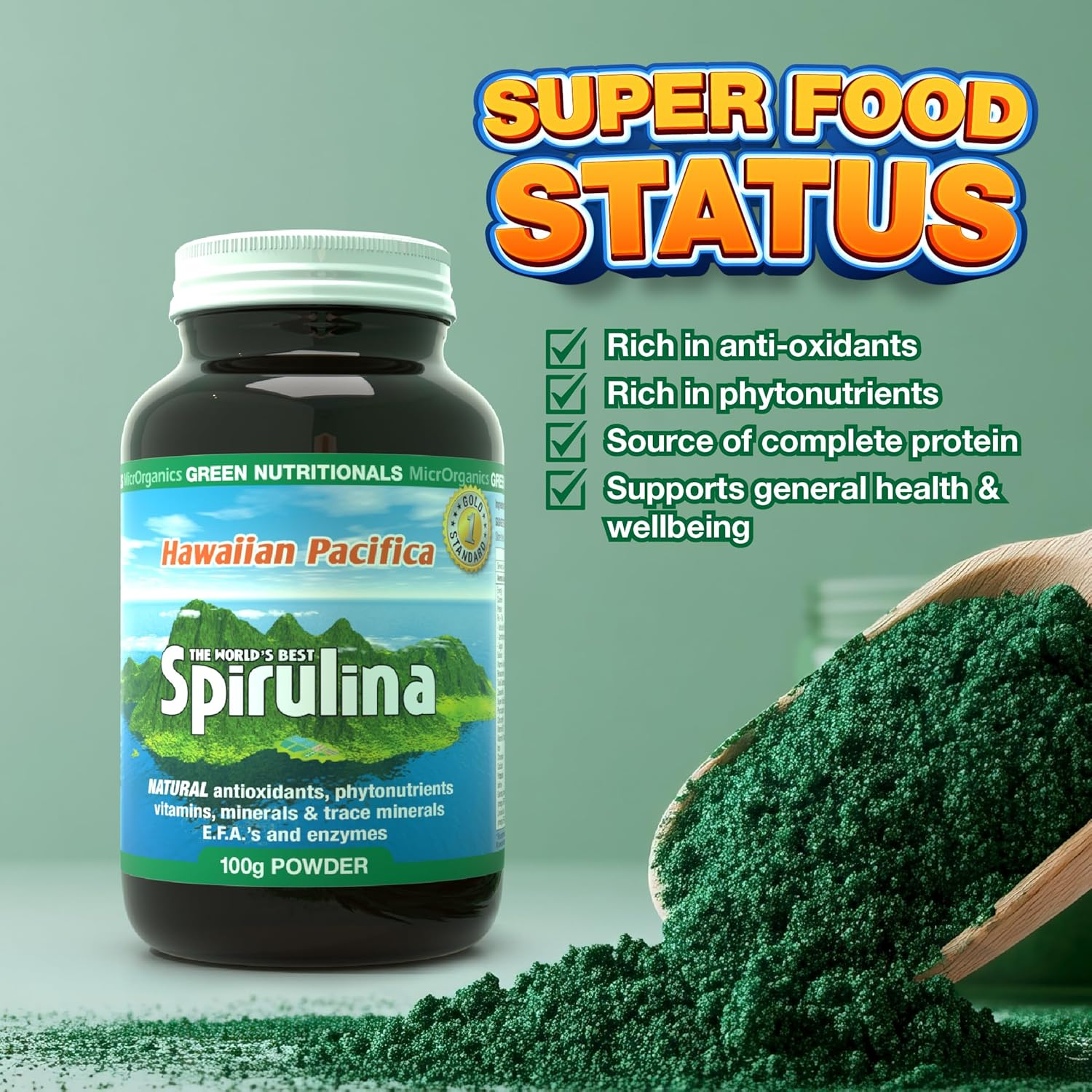 Green Nutritionals Hawaiian Pacifica Spirulina 200 Tablets - Vegan Friendly image number 4