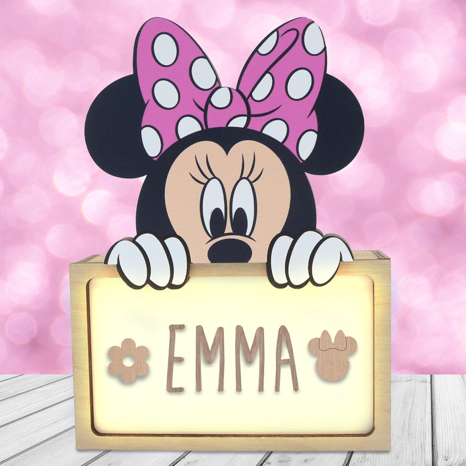 WONDEE Official Disney Minnie Mouse Lamp Personalised - Night Light Baby Minnie Mouse, Gifts for Birth, Christening Gifts for Girls Personalised Gifts Baby, Disney Gift Ideas