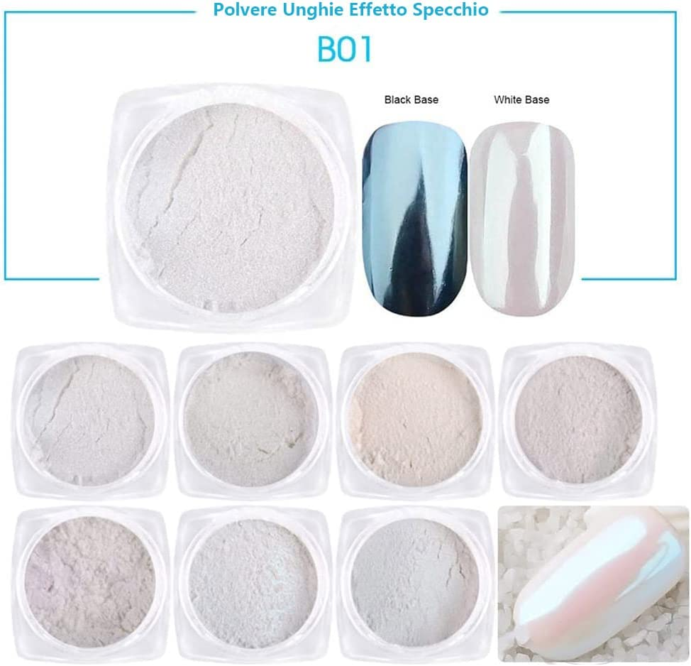 Polvere Unghie Effetto Perla,Pearl Nail Powder,7 Couleurs,Pearl Nails Aurora Mica Pour R&eacute;sine Set, Metallic Nail Mirror Multi-Chrome Iriscent Nails Powder Manucure Pigment